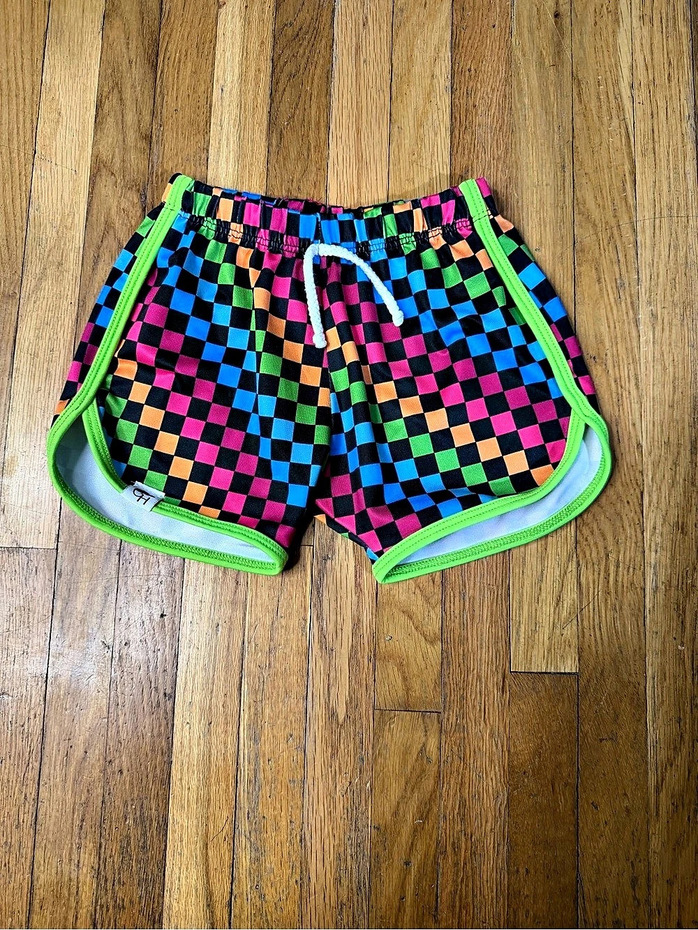 George Hats Neon Spotfast Check Track Swim Shorts Black & Pink  2T-3T